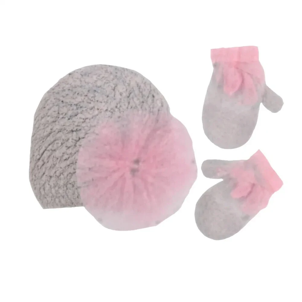 Koala Kids 2-Piece Set Girls M Pink Tulle Poof Detail Beanie & Gloves RED510